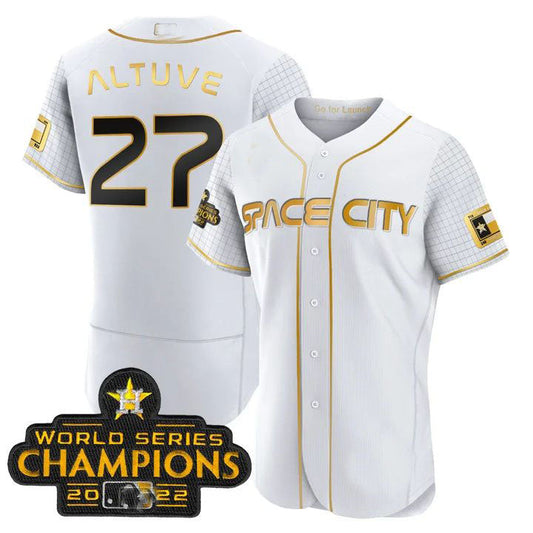 #27 Jose Altuve Houston Astros 2023 SPACE CITY CHAMPIONS FLEX JERSEY ¨C White ALL STITCHED Baseball Jerseys