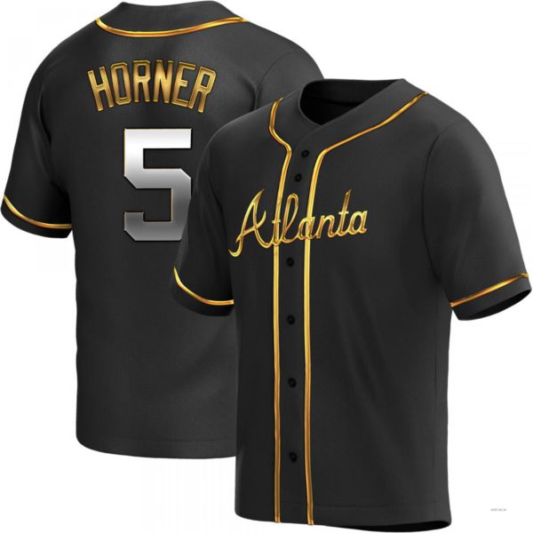 Atlanta Braves #5 Bob Horner Black Golden Alternate Jersey Stitches Baseball Jerseys