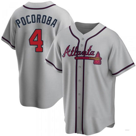 Atlanta Braves #4 Biff Pocoroba Gray Road Jersey Stitches Baseball Jerseys