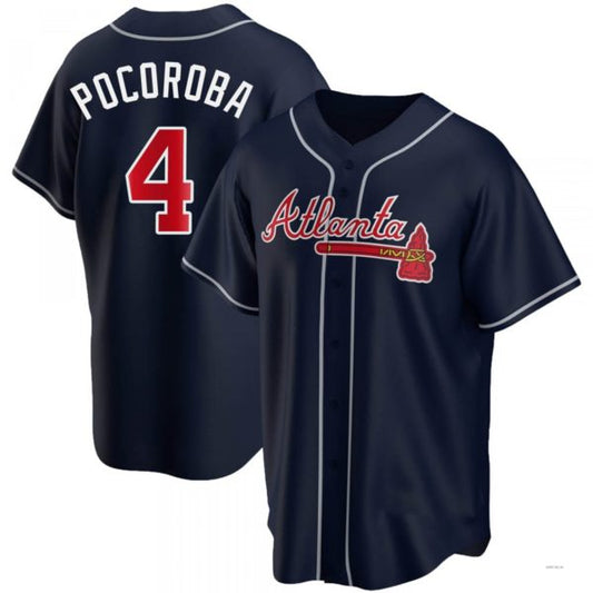 Atlanta Braves #4 Biff Pocoroba Navy Alternate Jersey Stitches Baseball Jerseys