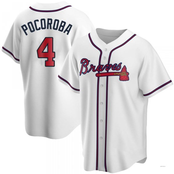 Atlanta Braves #4 Biff Pocoroba White Home Jersey Stitches Baseball Jerseys