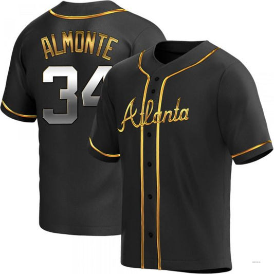 Atlanta Braves #34 Abconem Almonte Black Golden Alternate Jersey Stitches Baseball Jerseys
