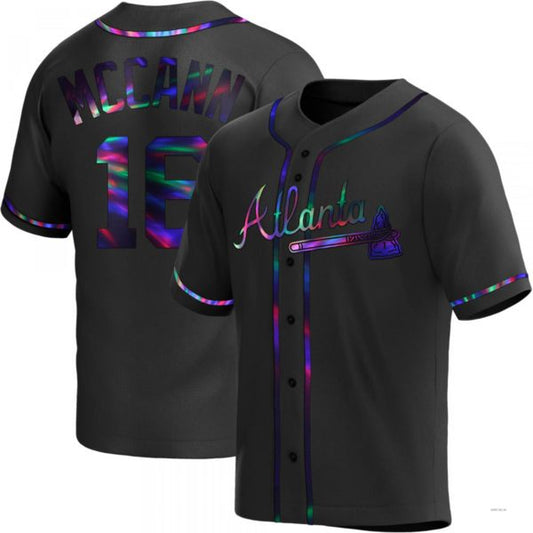 Atlanta Braves #16 Brian McCann Black Holographic Alternate Jersey Stitches Baseball Jerseys
