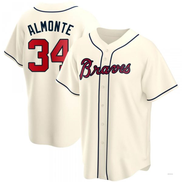 Atlanta Braves #34 Abconem Almonte Cream Alternate Jersey Stitches Baseball Jerseys