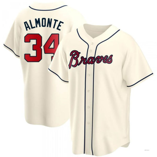Atlanta Braves #34 Abconem Almonte Cream Alternate Jersey Stitches Baseball Jerseys