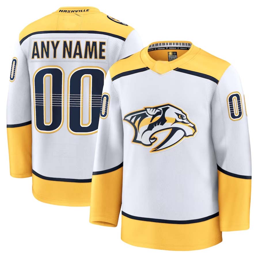 Custom N.Predators Fanatics Away Premium Jersey - White Stitched American Hockey Jerseys