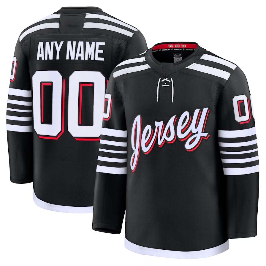 Custom NJ.Devils Fanatics Alternate Premium Jersey - Black Stitched American Hockey Jerseys