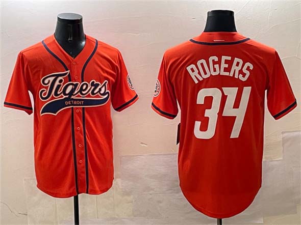 Detroit Tigers #34 Jake Rogers Orange With Patch Cool Base Stitched Baseball Jersey