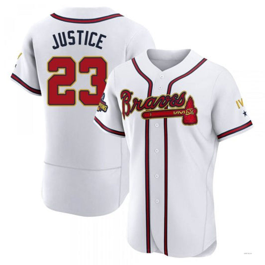 Atlanta Braves #23 David Justice Gold White 2022 Program Jersey Stitches Baseball Jerseys