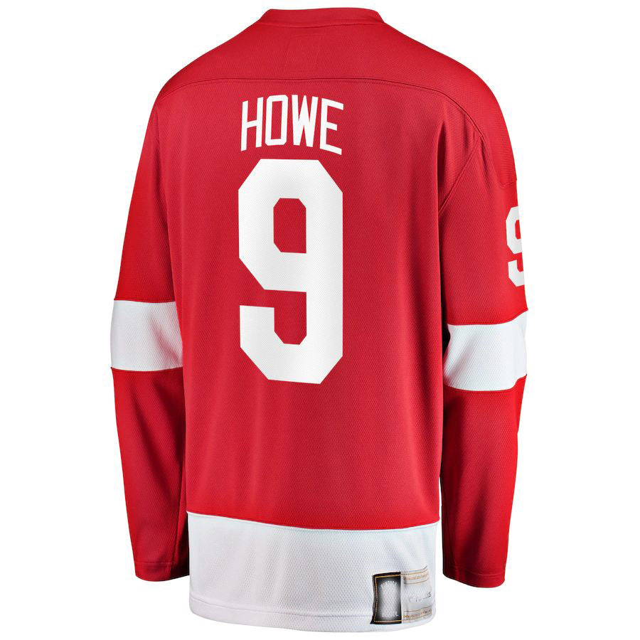D.Red Wings #9 Gordie Howe Fanatics Branded Premier Breakaway Retired Player Jersey Red Stitched American Hockey Jerseys