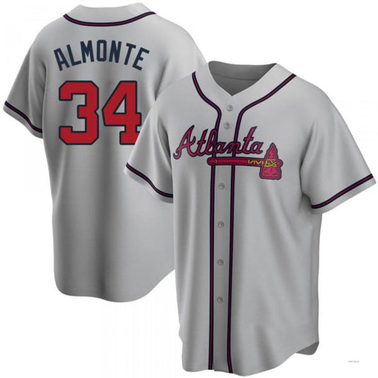Atlanta Braves #34 Abconem Almonte Gray Road Jersey Stitches Baseball Jerseys
