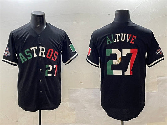 Houston Astros #27 Jose Altuve Black Mexico With World Serise Champions Patch Cool Base Stitched Baseball Jersey