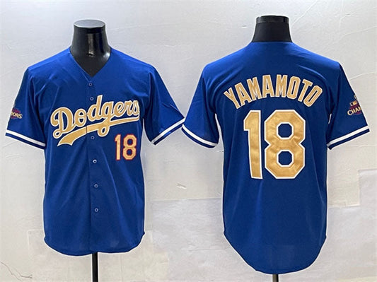 Los Angeles Dodgers #18 Yoshinobu Yamamoto Royal 2025 Gold Collection Limited Stitched Baseball Jersey