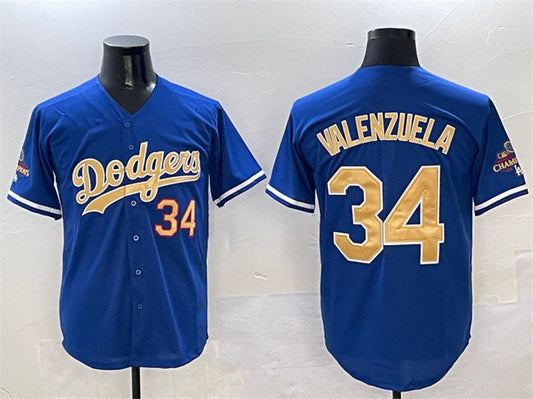 Los Angeles Dodgers #34 Fernando Valenzuela Royal 2025 Gold Collection Limited Stitched Baseball Jersey