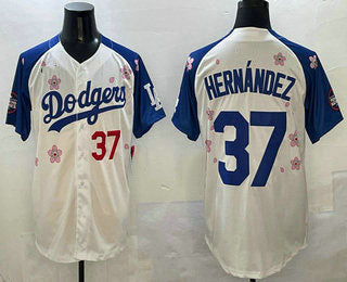 Los Angeles Dodgers #37 Teoscar Hernandez White Royal 2025 Tokyo Series Limited Stitched Baseball Jersey