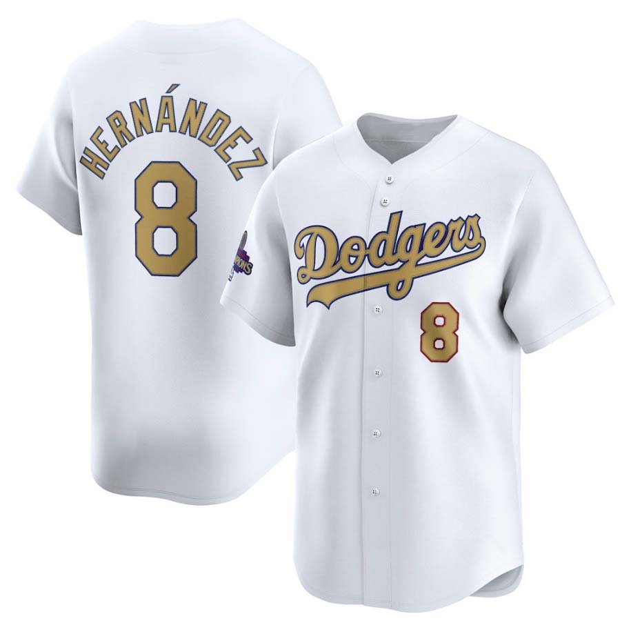 Los Angeles Dodgers #8 Enrique Hern¨¢ndez White 2025 Gold Collection Limited Stitched Baseball Jersey