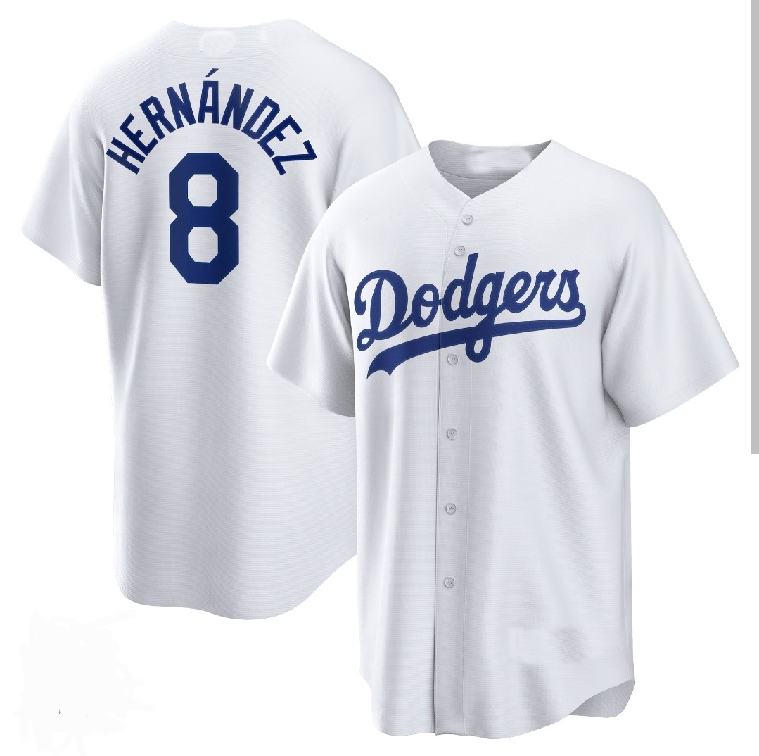 Los Angeles Dodgers #8 Enrique Hern¨¢ndez White Cool Base Stitched Baseball Jersey