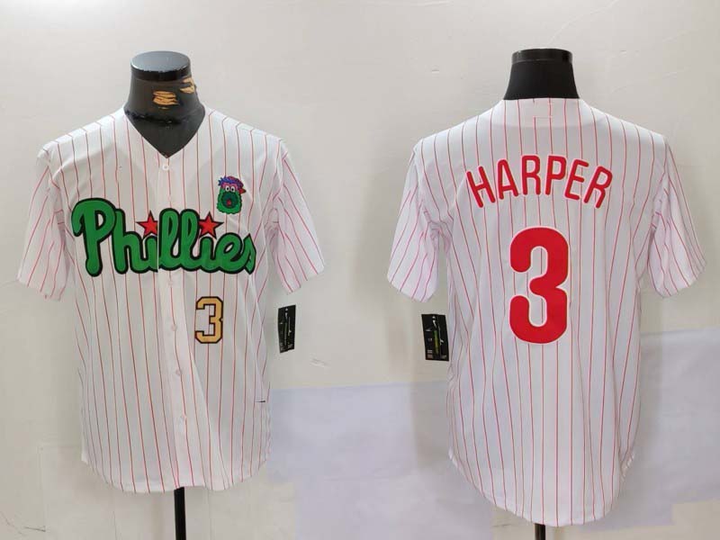 Philadelphia Phillies #3 Bryce Harper White Green Cool Base Stitched Baseball Jersey