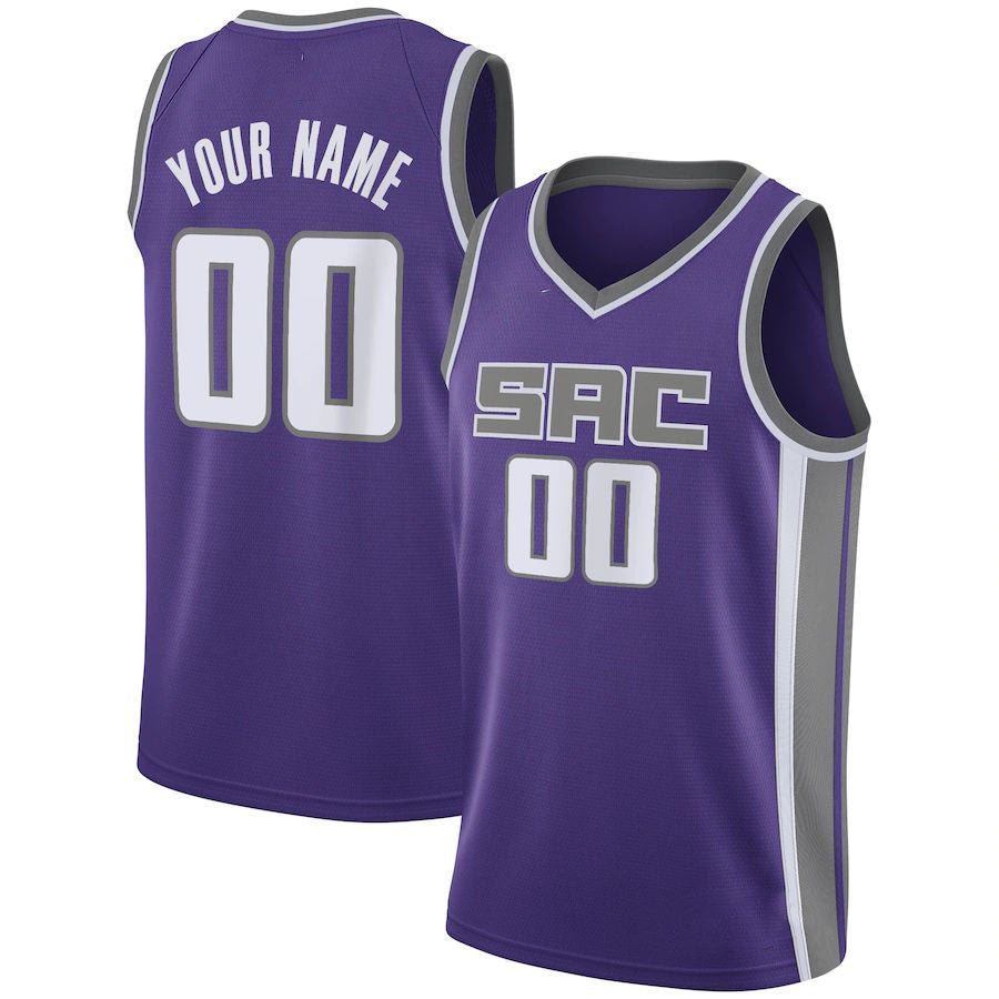 Custom S.Kings Swingman Jersey Purple Icon Edition Stitched Basketball Jersey