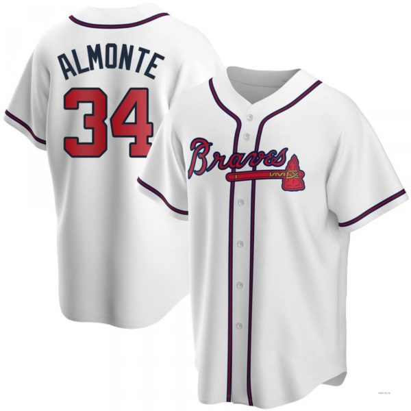 Atlanta Braves #34 Abconem Almonte  White Home Jersey Stitches Baseball Jerseys