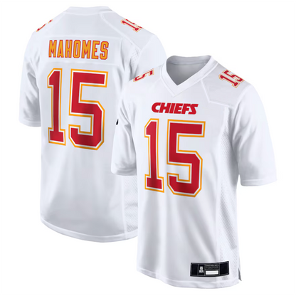 #15 Patrick Mahomes Player KC.Chiefs Carbon White Fashion Game Football Jerseys