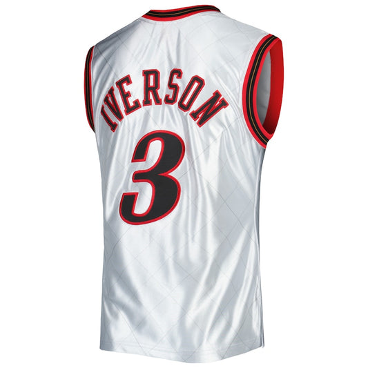PH.76ers #3 Allen Iverson Mitchell & Ness 2000-01 Hardwood Classics 75th Anniversary Swingman Jersey Platinum Stitched American Basketball Jersey