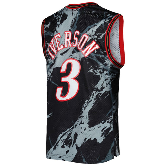 PH.76ers #3 Allen Iverson Mitchell & Ness 2000-01 Hardwood Classics Marble Swingman Jersey Black Stitched American Basketball Jersey