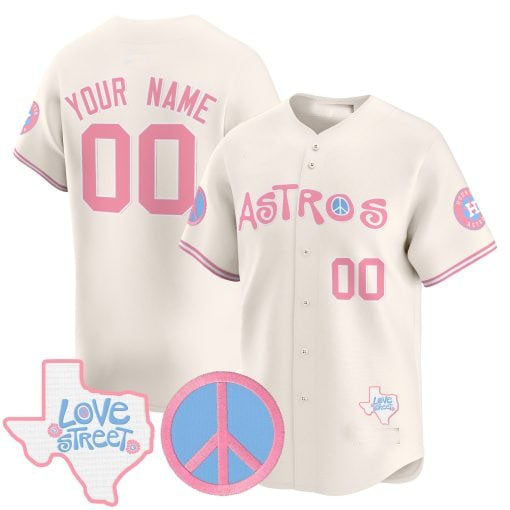 Custom Houston Astros Love Street & Peace Sign Patch Bubblegum Pink Vapor Premier Limited ¨C All Stitched Baseball Jersey