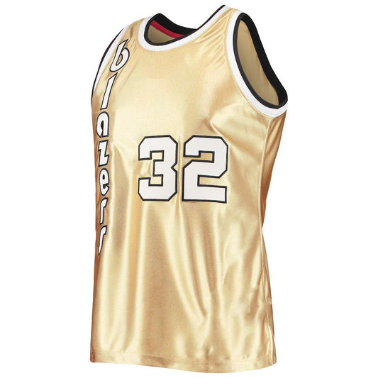 P.Trail Blazers #32 Bill Walton Mitchell & Ness 75th Anniversary 1976-77 Hardwood Classics Swingman Jersey Gold Stitched American Basketball Jersey