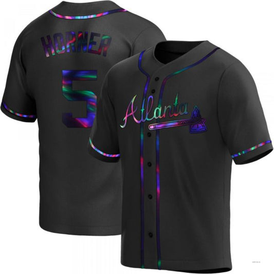 Atlanta Braves #5 Bob Horner Black Holographic Alternate Jersey Stitches Baseball Jerseys