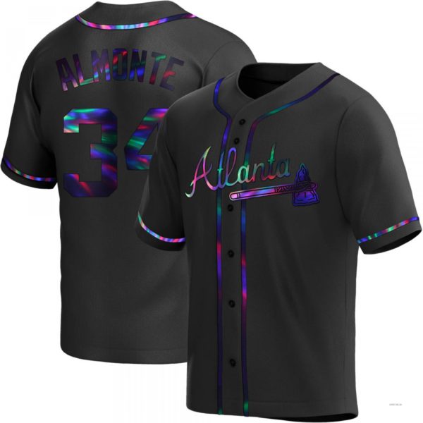 Atlanta Braves #34 Abconem Almonte Black Holographic Alternate Jersey Stitches Baseball Jerseys