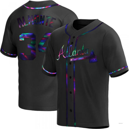 Atlanta Braves #34 Abconem Almonte Black Holographic Alternate Jersey Stitches Baseball Jerseys