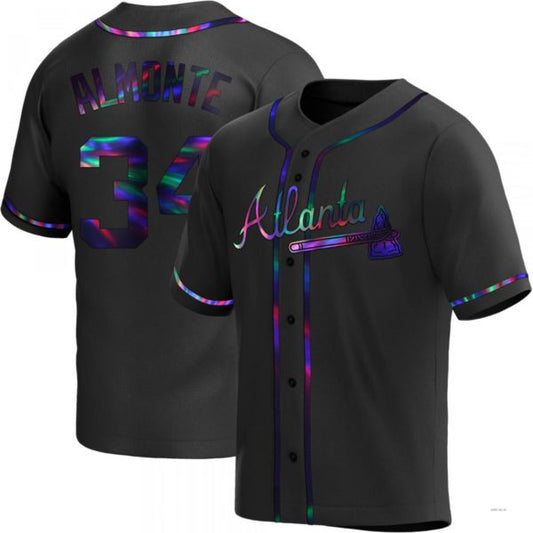 Atlanta Braves #34 Abconem Almonte Black Holographic Alternate Jersey Stitches Baseball Jerseys