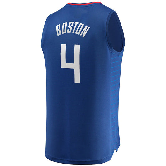 LA.Clippers #4 Brandon Boston Jr. Fanatics Branded 2021-22 Fast Break Replica Jersey Icon Edition Royal Stitched American Basketball Jersey