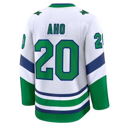 C.Hurricanes #20 Sebastian Aho Fanatics Throwback Premium Jersey - White Stitched American Hockey Jerseys