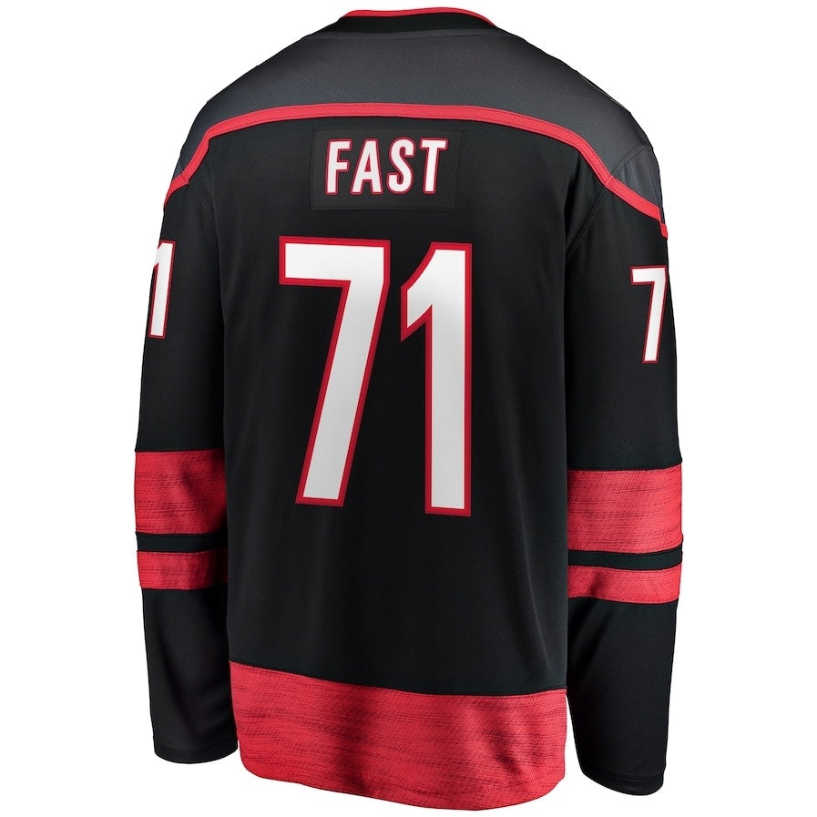 C.Hurricanes #71 Jesper Fast Fanatics Home Breakaway Jersey - Black Stitched American Hockey Jerseys