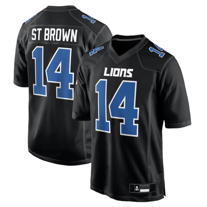 D.Lions #14 Amon-Ra St. Brown Player Carbon Black Fashion Football Jerseys