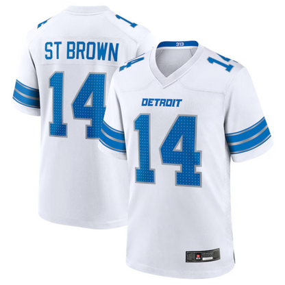 D.Lions #14 Amon-Ra St. Brown Player White Game Football Jerseys