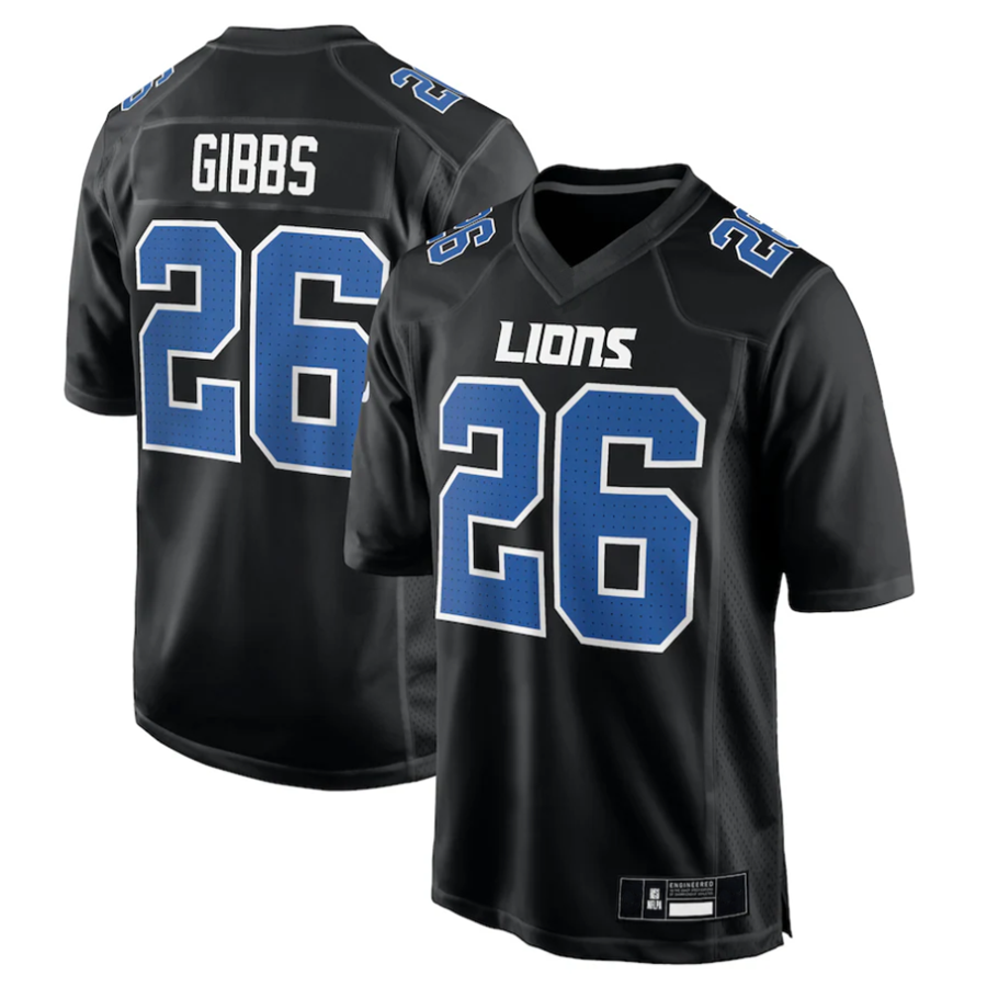 D.Lions #26 Jahmyr Gibbs Player Black Tundra Fashion Game Football Jerseys
