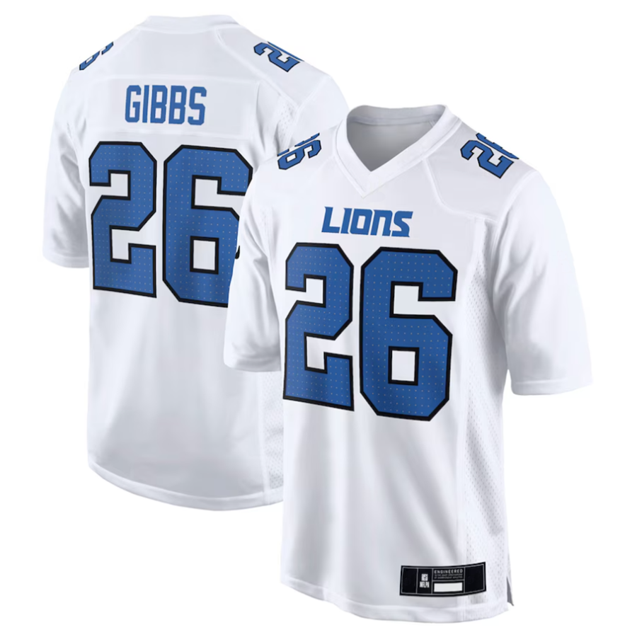 D.Lions #26 Jahmyr Gibbs Player White Tundra Fashion Game Football Jerseys