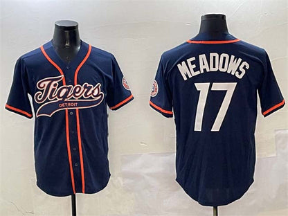 Detroit Tigers #17 Parker Meadows Navy With Patch Cool Base Stitched Baseball Jersey