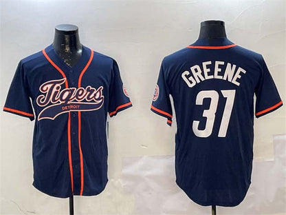 Detroit Tigers #31 Riley Greene Navy With Patch Cool Base Stitched Baseball Jersey