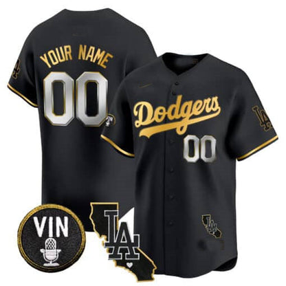 Custom Los Angeles Dodgers Vin & California Patch Gold Trim Vapor Premier Limited ¨C All Stitched Baseball Jersey