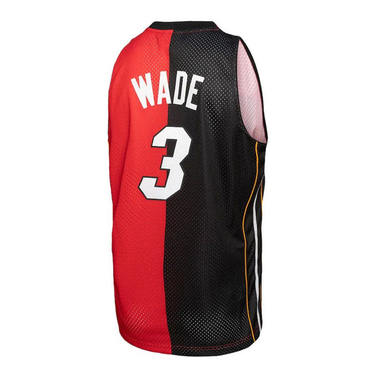 M.Heat #3 Dwyane Wade Mitchell & Ness Big & Tall Hardwood Classics 2005-06 Split Swingman Jersey BlackRed Stitched American Basketball Jersey
