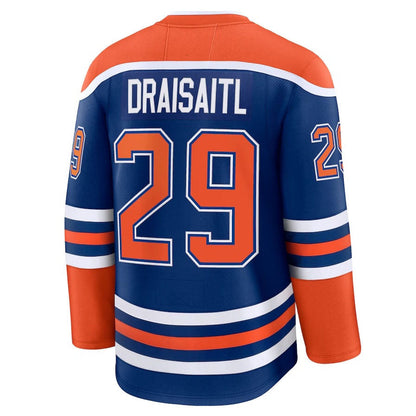 E.Oilers #29 Leon Draisaitl Fanatics Home Premium Jersey - Royal Stitched American Hockey Jerseys