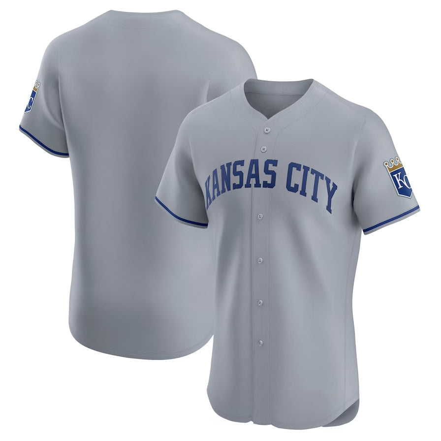 Kansas City Royals Road Vapor Premier Elite Patch Jersey - Gray Stitched Baseball Jersey