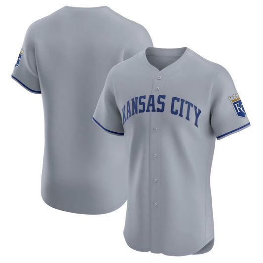 Kansas City Royals Road Vapor Premier Elite Patch Jersey - Gray Stitched Baseball Jersey