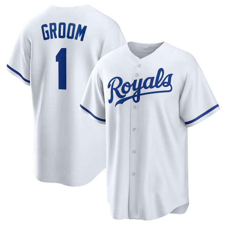 Kansas City Royals #1 Groom Home Replica Jersey - White Stitched Baseball Jersey