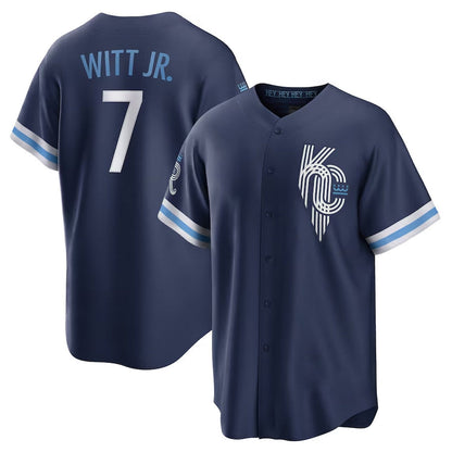 Kansas City Royals #7 Bobby Witt Jr. City Connect Replica Player Jersey - Navy Stitched Baseball Jersey