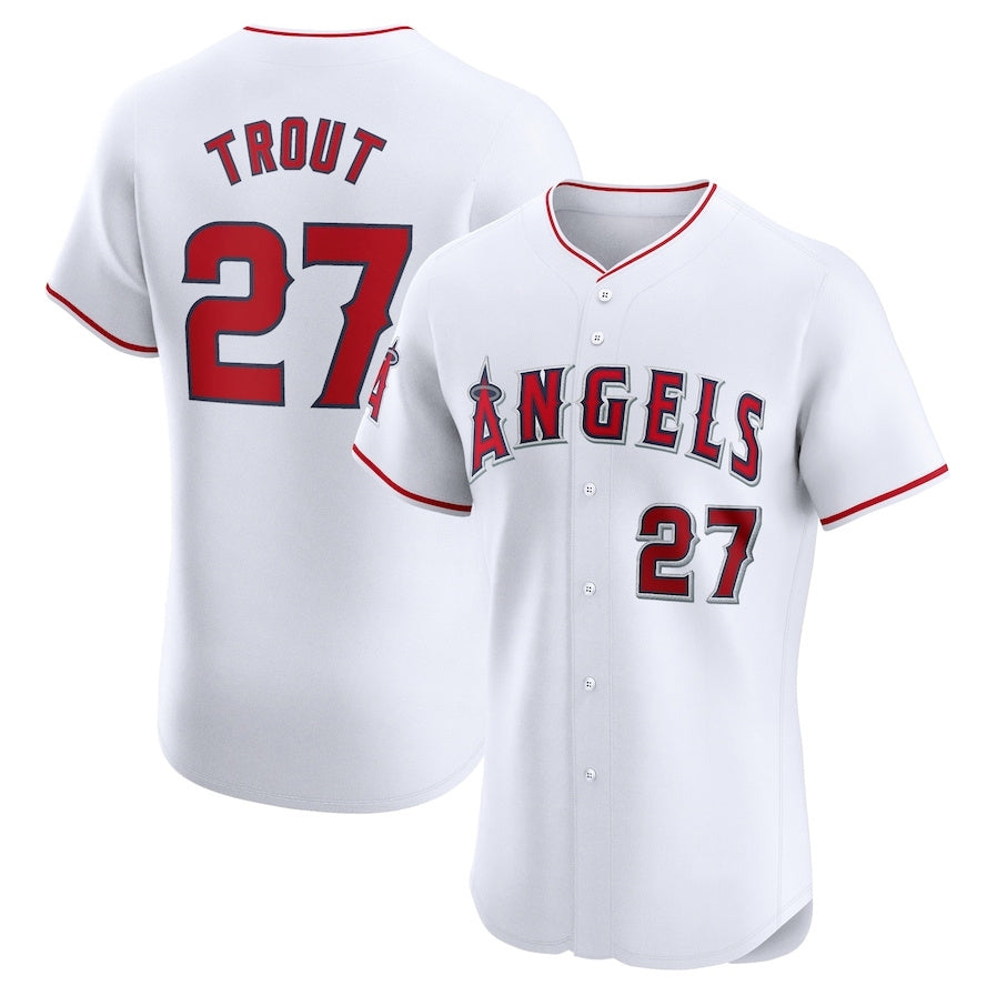 Los Angeles Angels #27 Mike Trout Home Elite Player Jersey - White Stitched Baseball Jersey